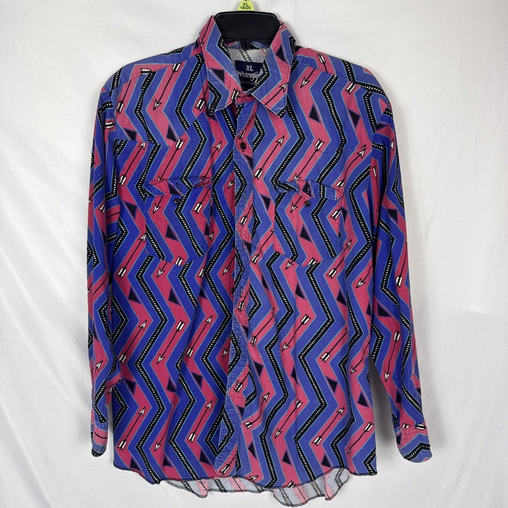 Vintage Wrangler Shirt Mens Long Sleeve Size XL Made In USA Aztec 90s Native